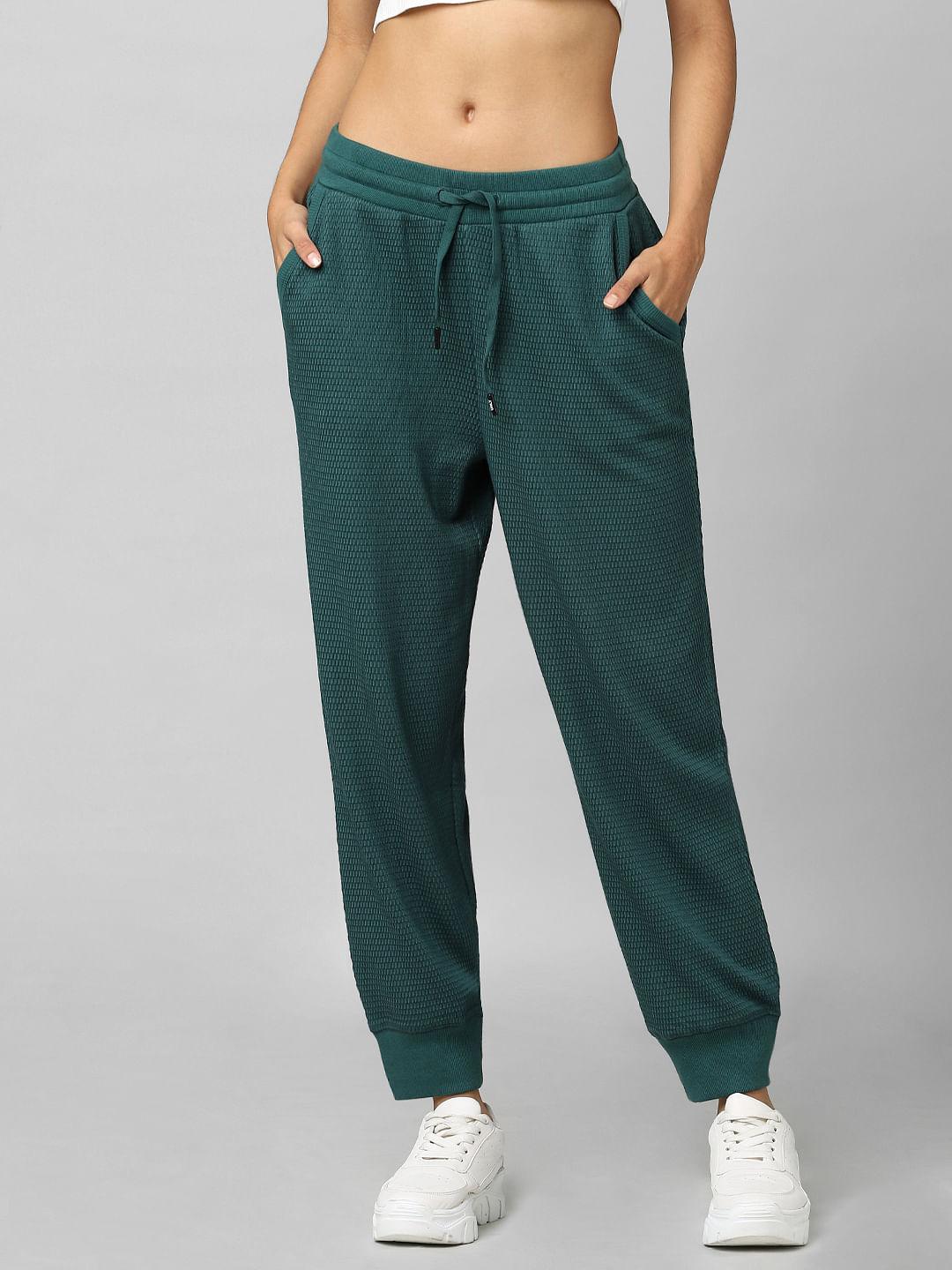 Green Mid Rise Textured Co ord Joggers