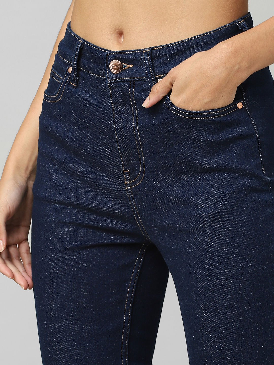 Buy ONLY Women Solid Blue Jeans online