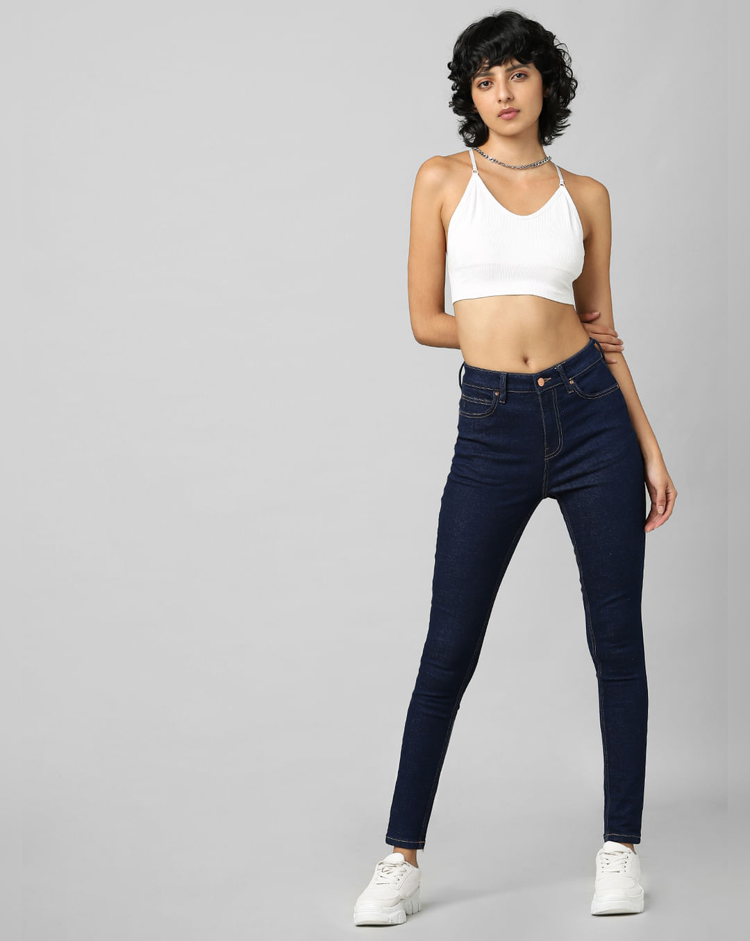 Buy Dark Blue High Rise Skinny Jeans For Women ONLY