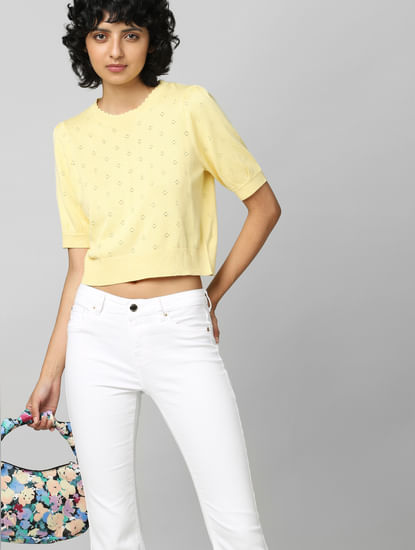 Yellow Pointelle Knit Pullover