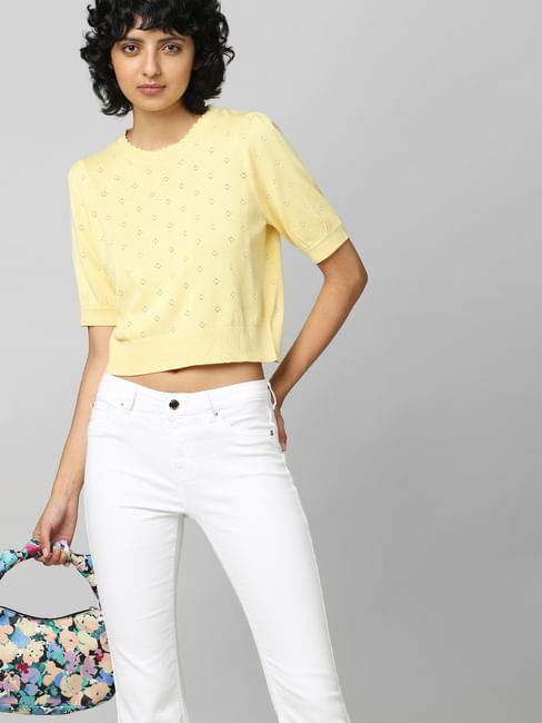 Yellow Pointelle Knit Pullover