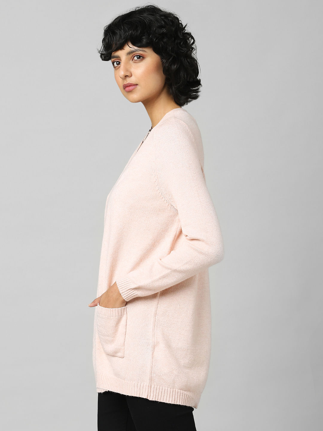 Baby pink long hot sale cardigan