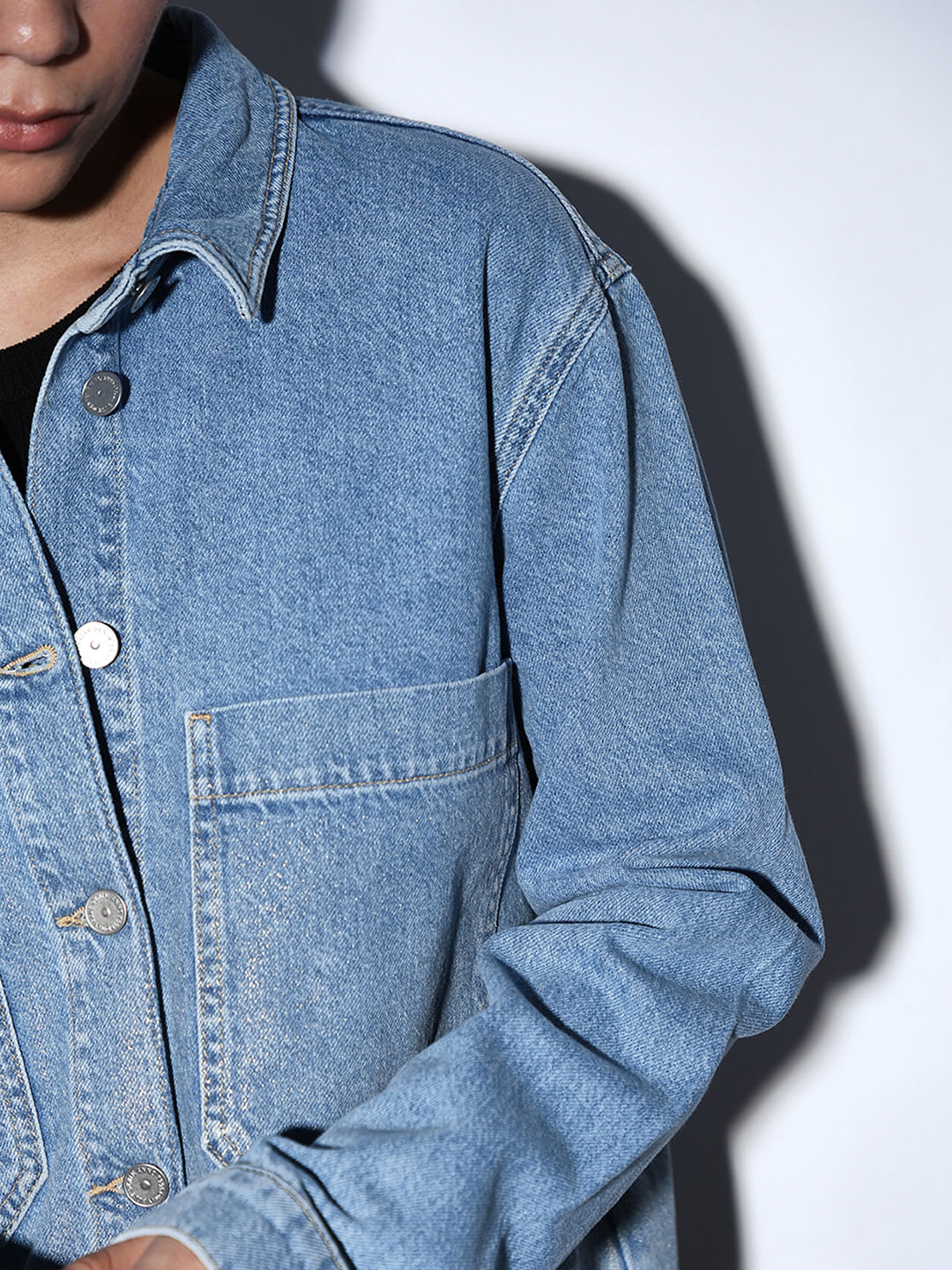 Blue Gold Coated Denim Overshirt|117069701-Medium-Blue-Denim