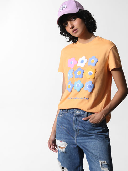 Orange Typographic Print T-shirt