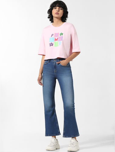 Pink Applique Print Boxy T-shirt