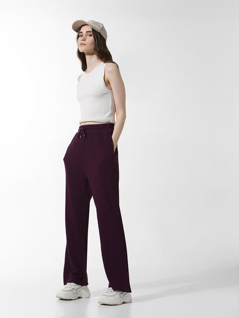 Purple High Rise Ribbed Co-ord Pants