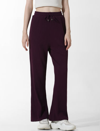 Purple High Rise Ribbed Co-ord Pants