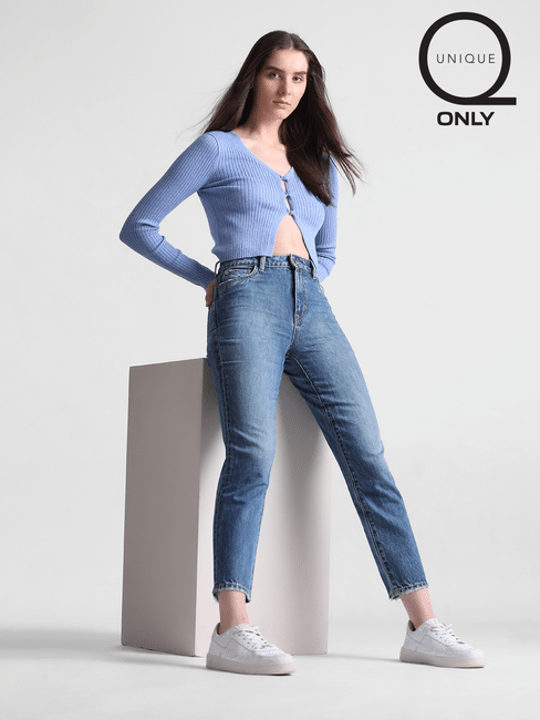 Blue High Rise Erin Straight Fit Jeans