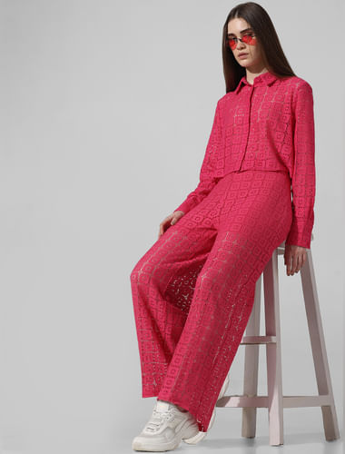 Pink Textured Weave Co-ord Set Pants
