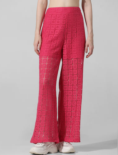 Pink Textured Weave Co-ord Set Pants