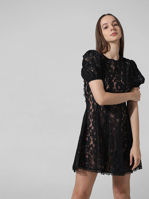 Black Lace Fit & Flare Dress