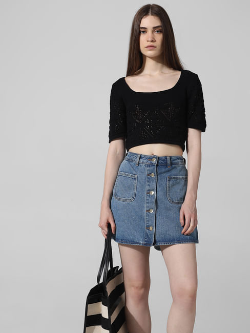 Black Knit Cropped Top