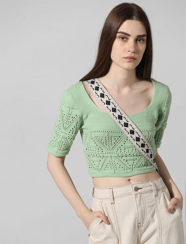 Green Knit Cropped Top