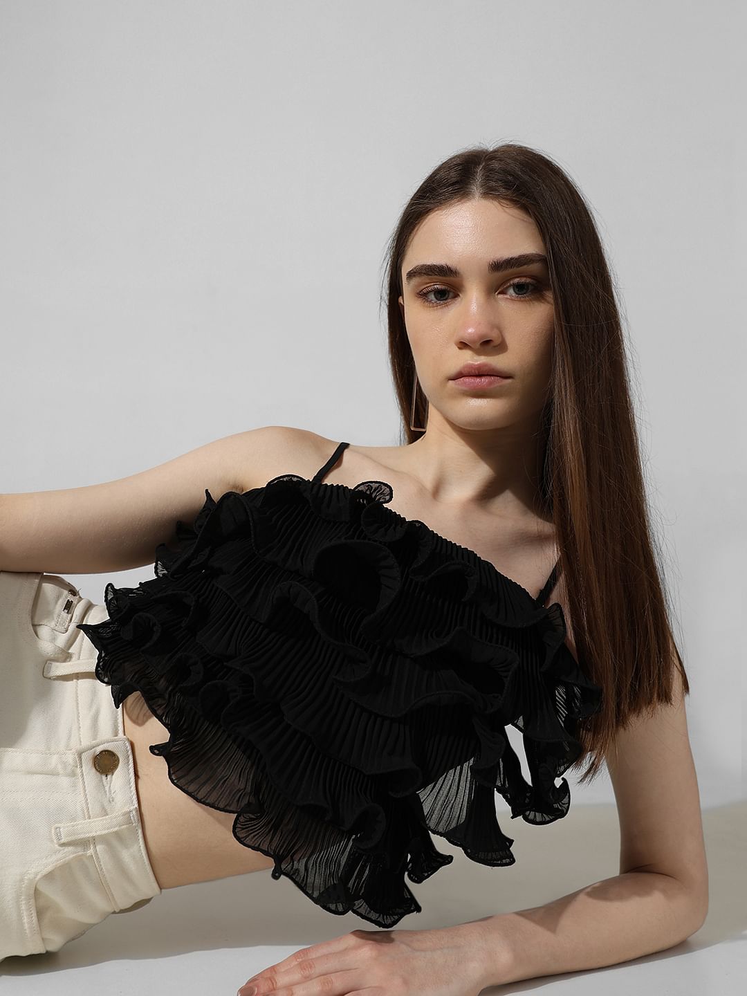 Black ruffle top online