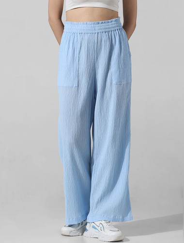 Blue Crinkle Weave Co-ord Set Pants