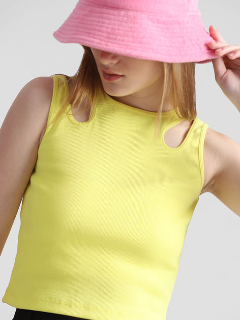 Yellow Ribbed Cut-Out Tank Top