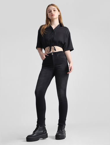 Black High Rise Washed Skinny Jeans