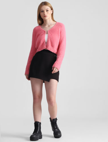 Pink Cropped Fitted Cardigan