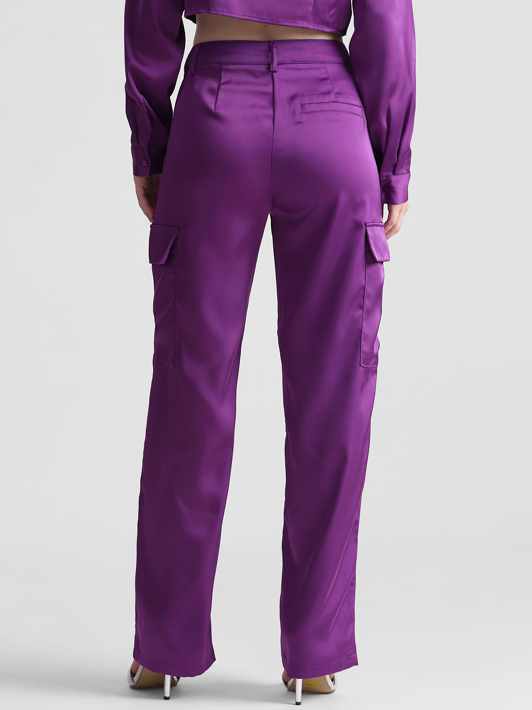Buy Go Colors Women Solid Purple Ponte Wide Leg Pants Online