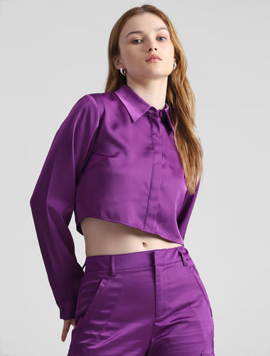 Purple Satin Co-ord Set Shirt