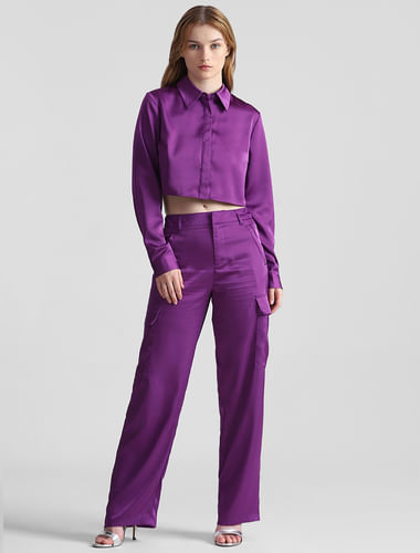 Purple Satin Co-ord Set Shirt