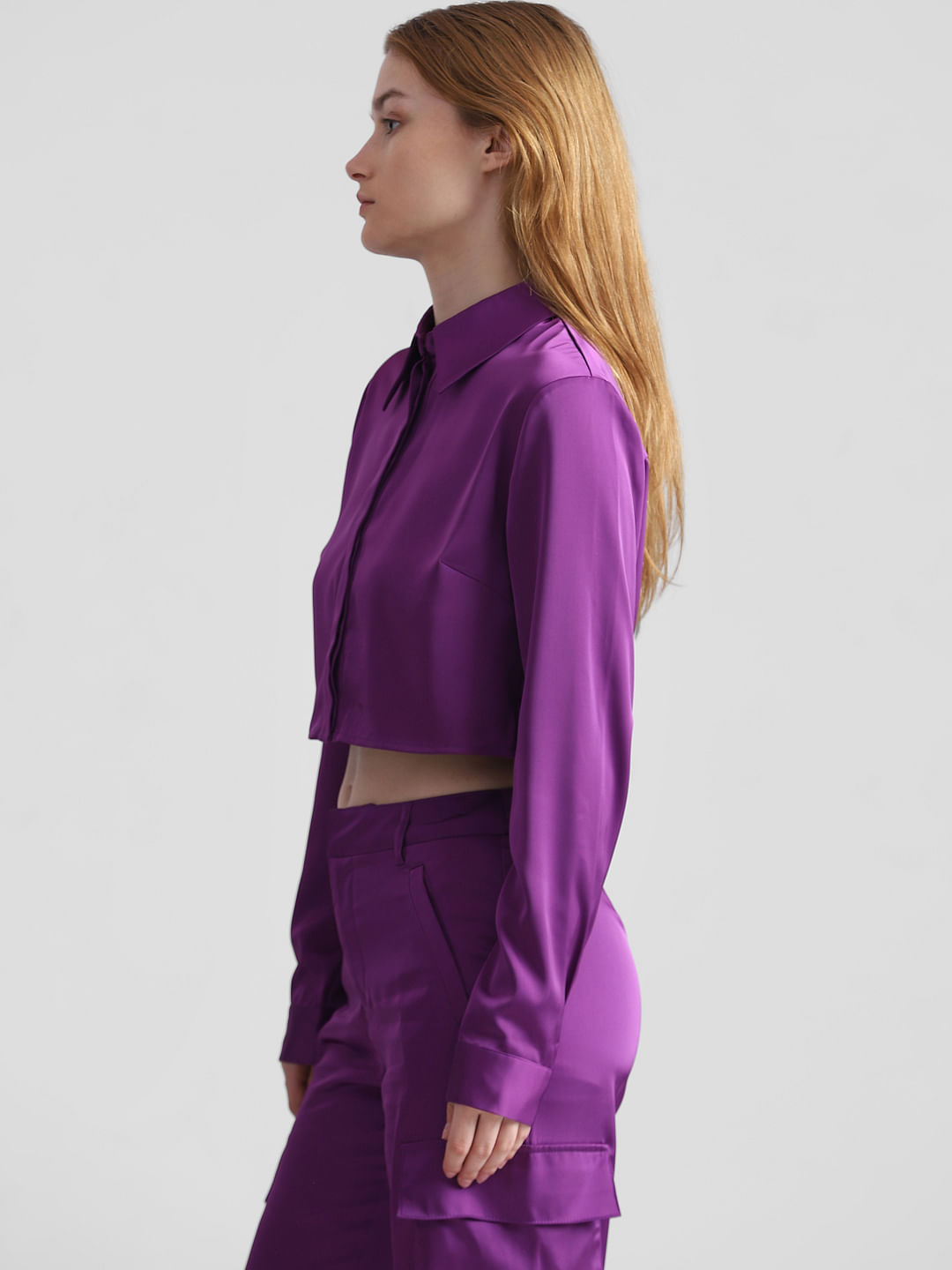 Endearing Women Purple & Golden Floral Yoke Design Satin Kurta with Trousers–  Inddus.in