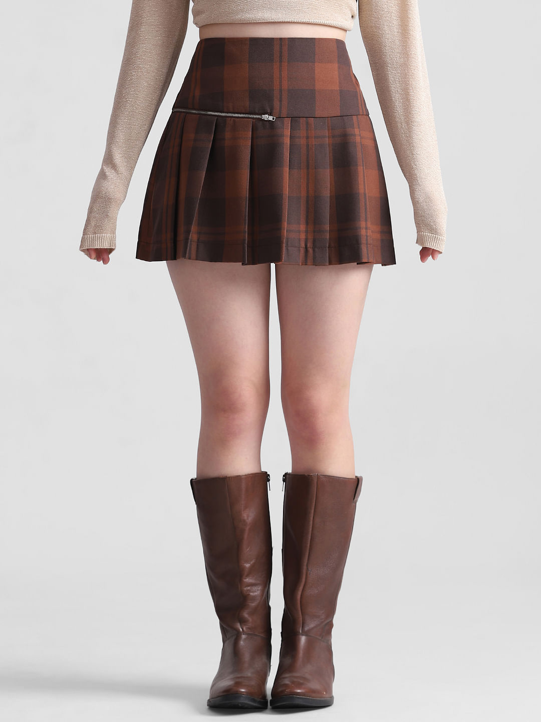 Brown plaid skirt sale 7 little words