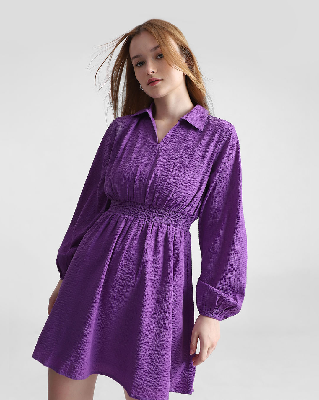 Purple Textured Fit & Flare Dress