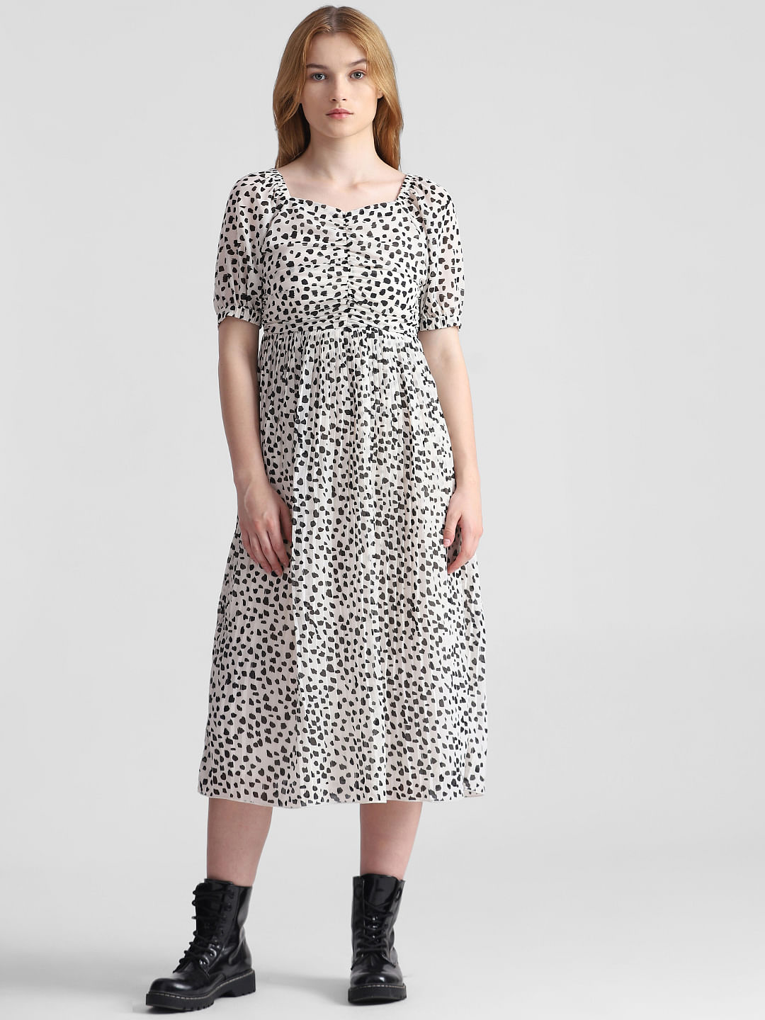 White polka cheap dot midi dress