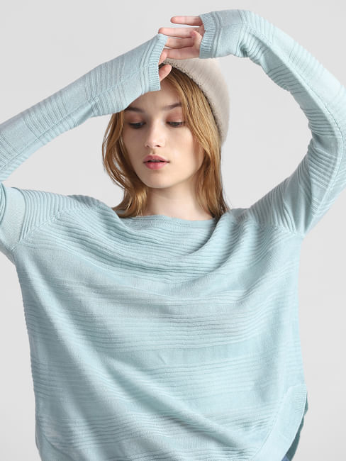 Light Blue Structured Knitted Pullover