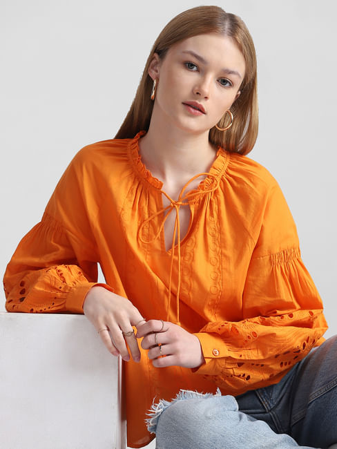 Orange Embroidered Top