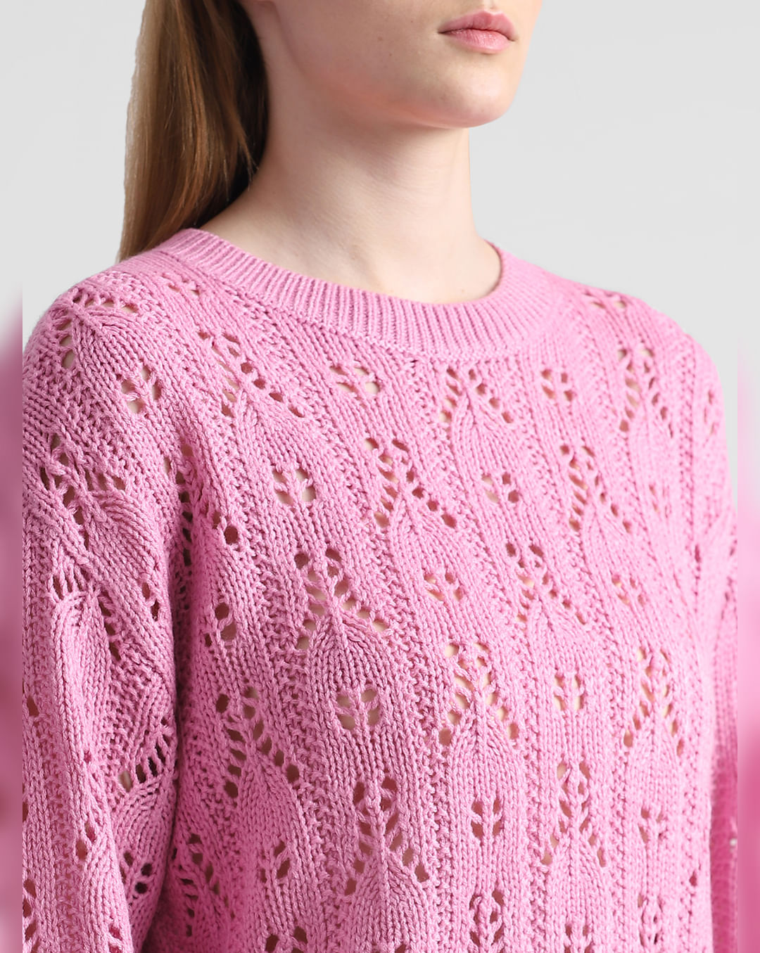 Pink Pointelle Knit Pullover