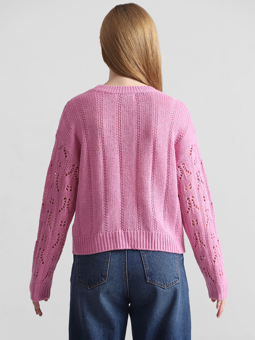 Pink Pointelle Knit Pullover