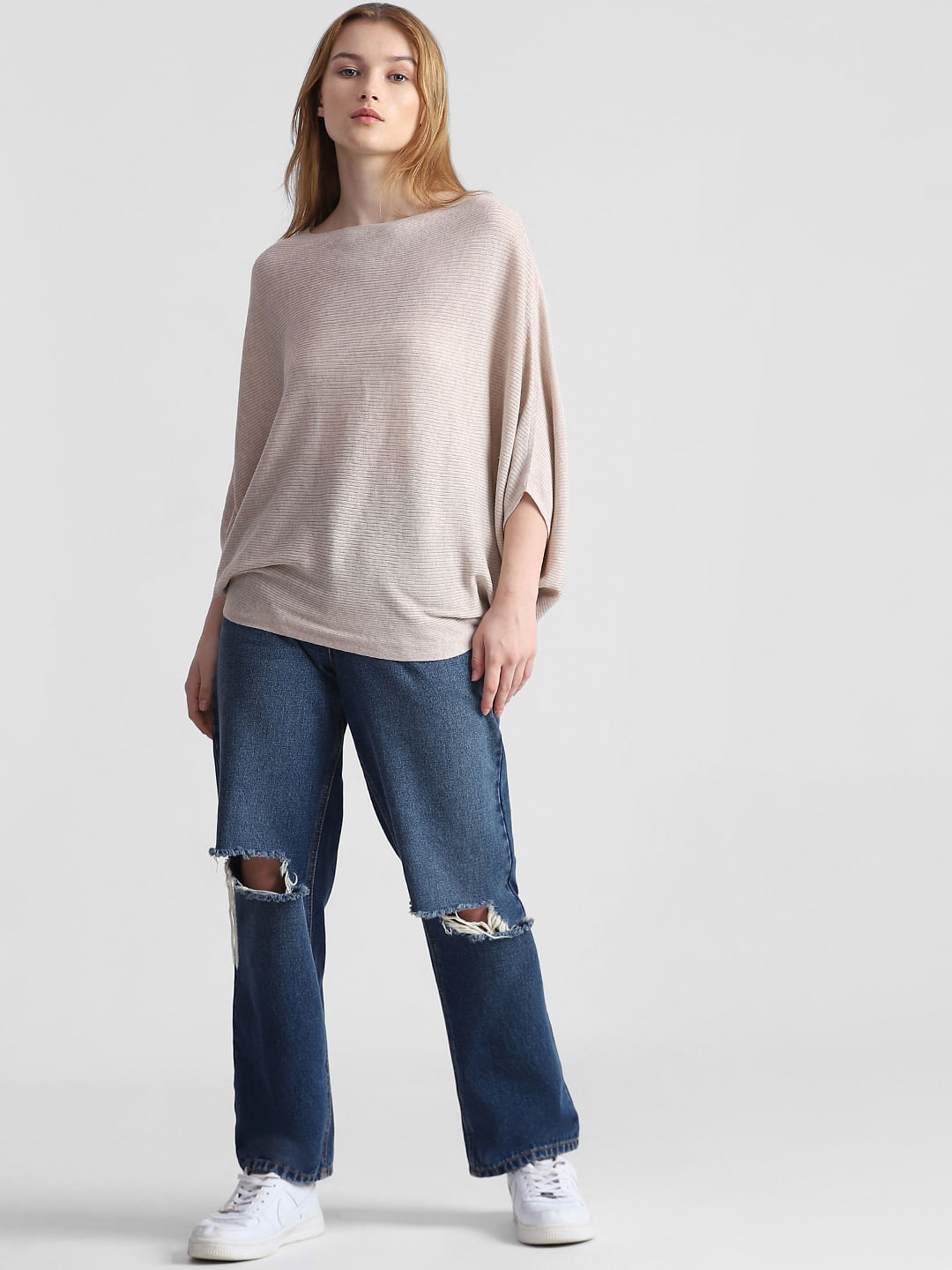 Beige Batwing Sleeves Pullover