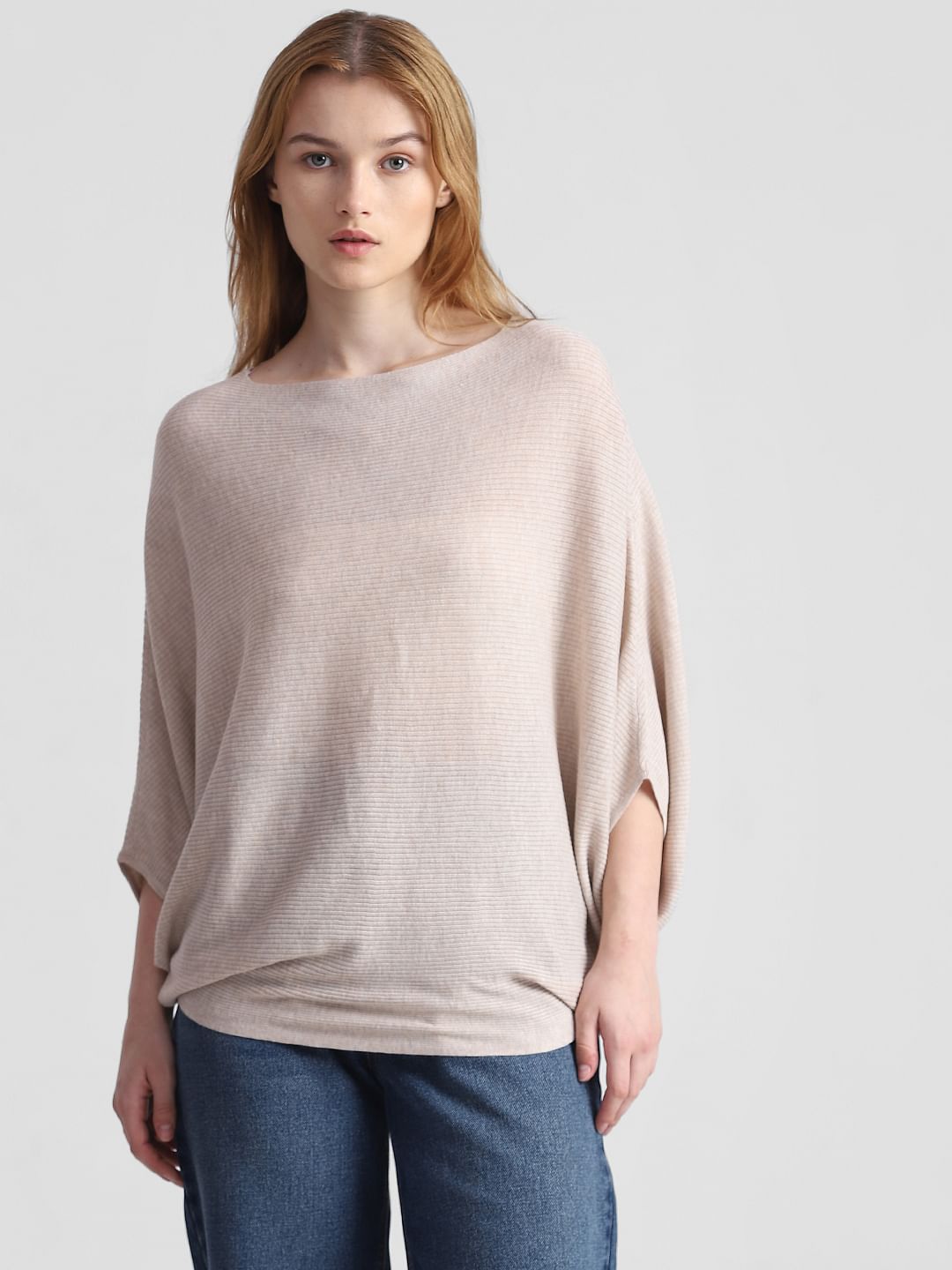 High neck plain batwing sleeve sweaters best sale