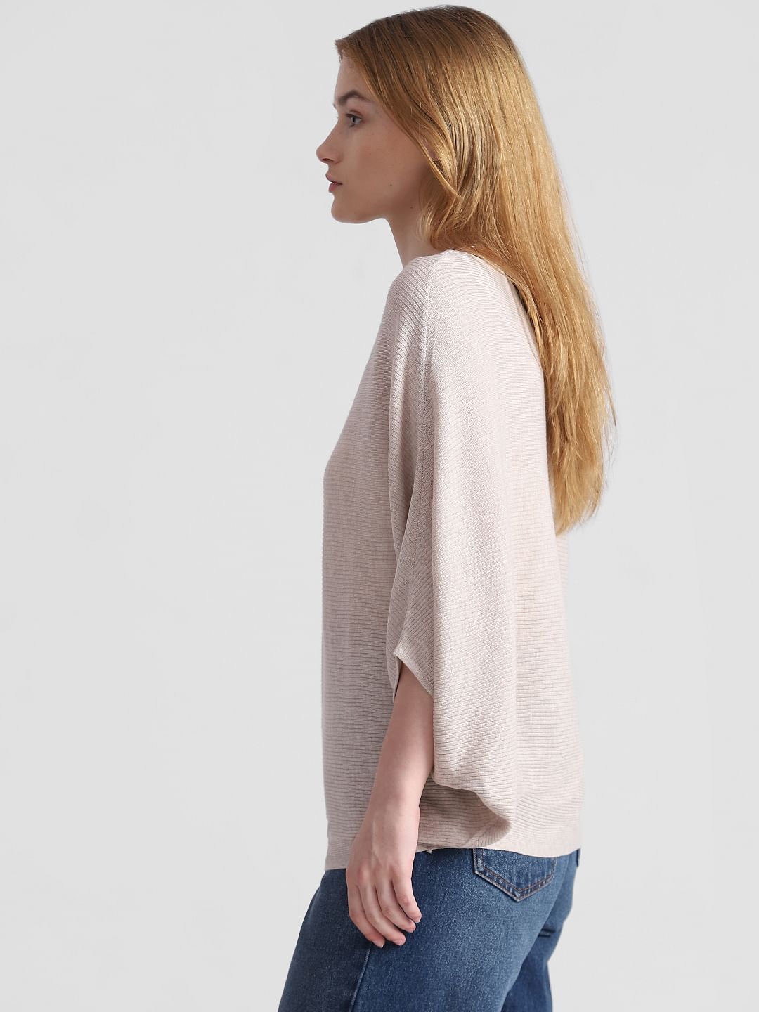 High neck plain batwing sleeve sweaters best sale