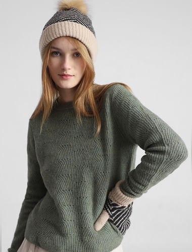 Green Pointelle Knit Pullover