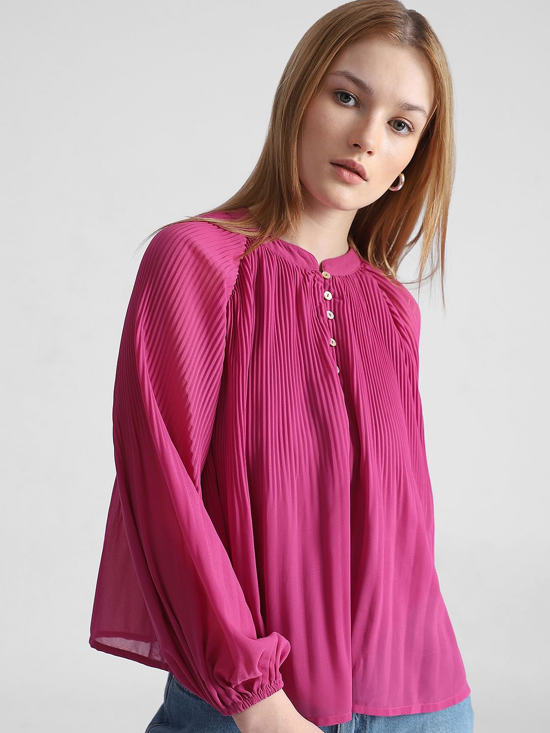 Fuchsia Pleated Flared Top|271626701-Festival-Fuchsia