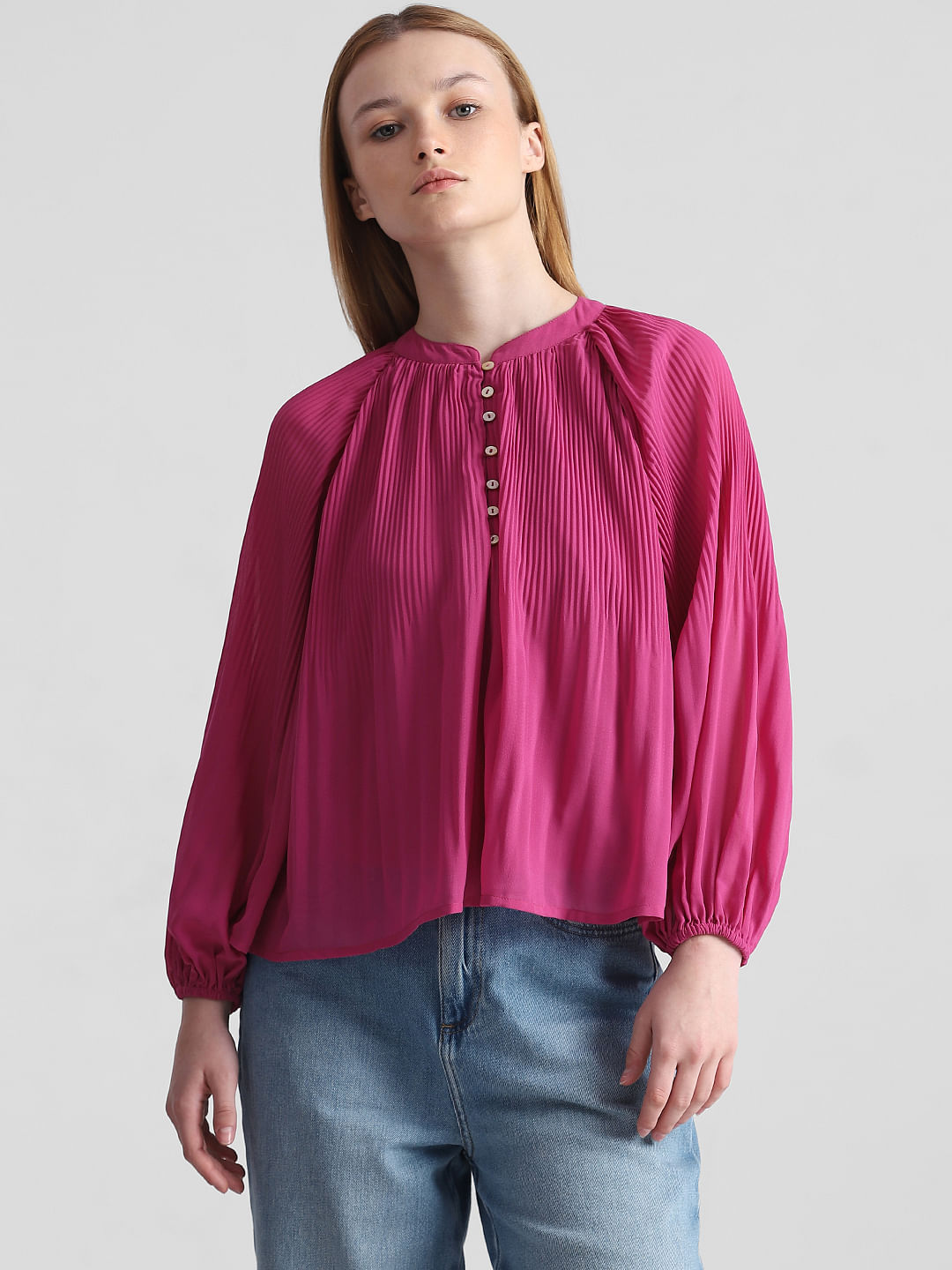 Fuchsia Pleated Flared Top