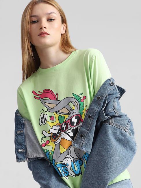 X LOONEY TUNES Fluorescent Green Printed T-shirt