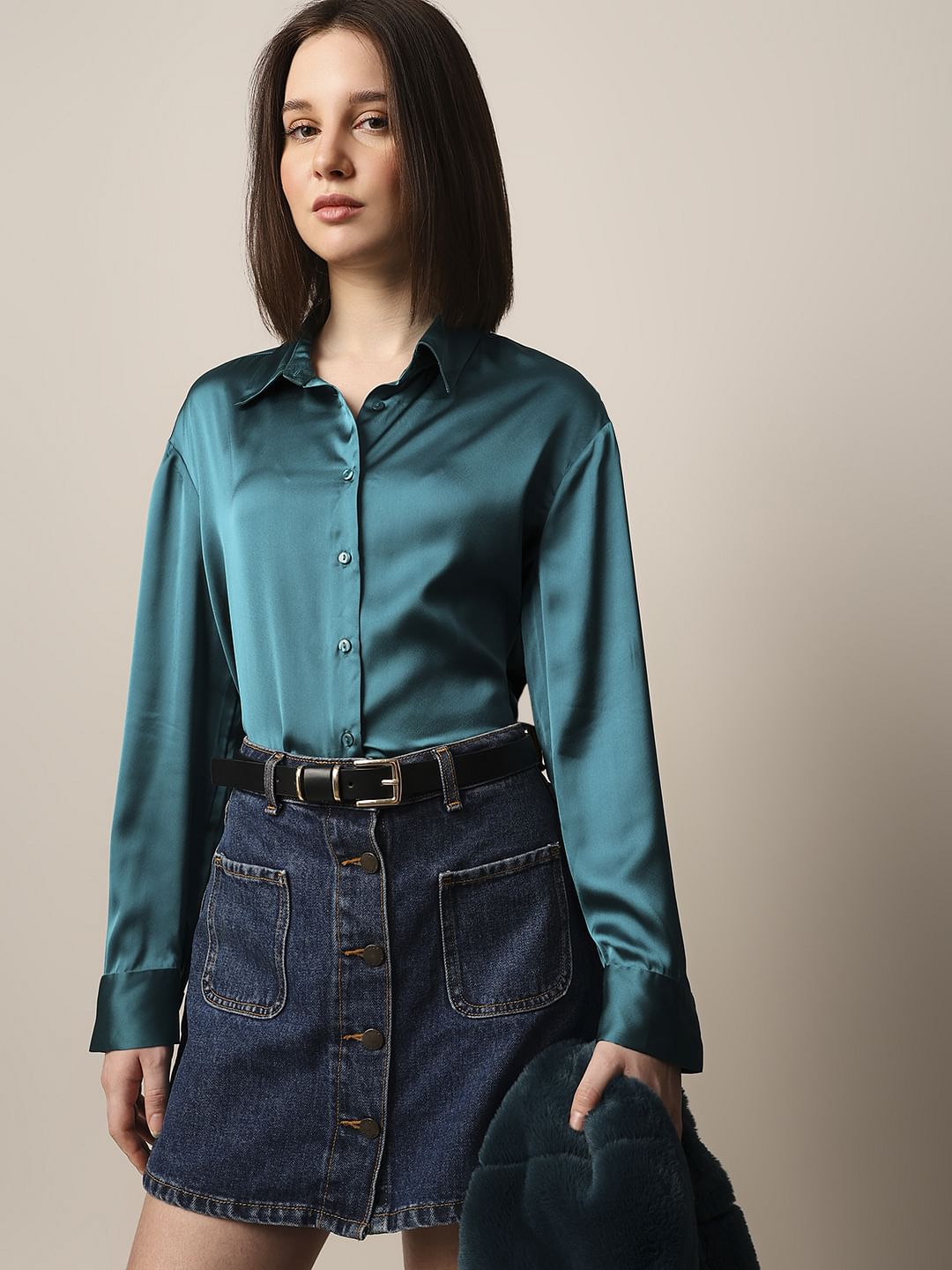 Teal Satin Shirt