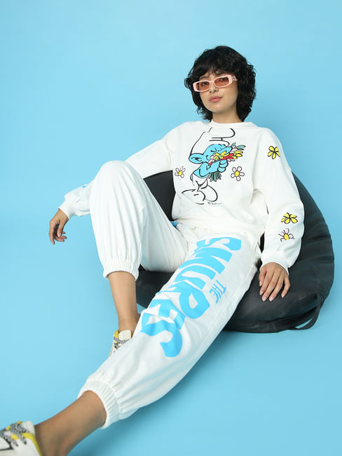 THE SMURFS   X ONLY White Printed Co-ord Sweatshirt