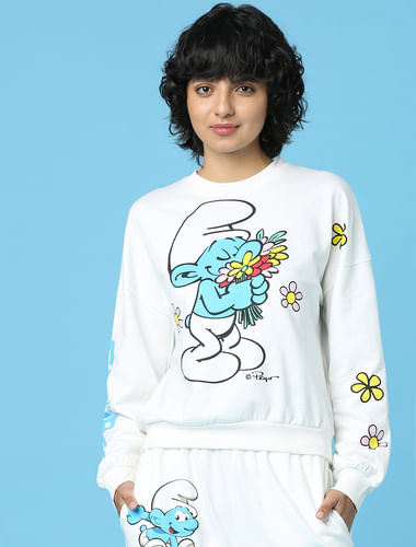 THE SMURFS   X ONLY White Printed Co-ord Sweatshirt