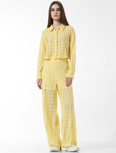 Yellow Crochet Co-ord Set Shirt