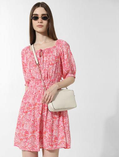 Pink Printed Fit & Flare Dress