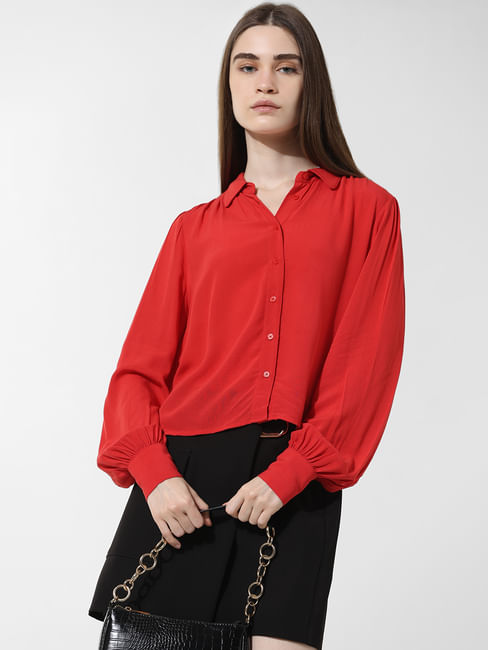 Red Puff-Sleeves Top