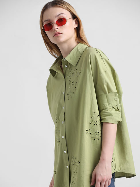 Green Schiffli Detail Shirt