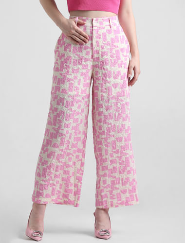 Pink Crinkle Weave Printed Pants