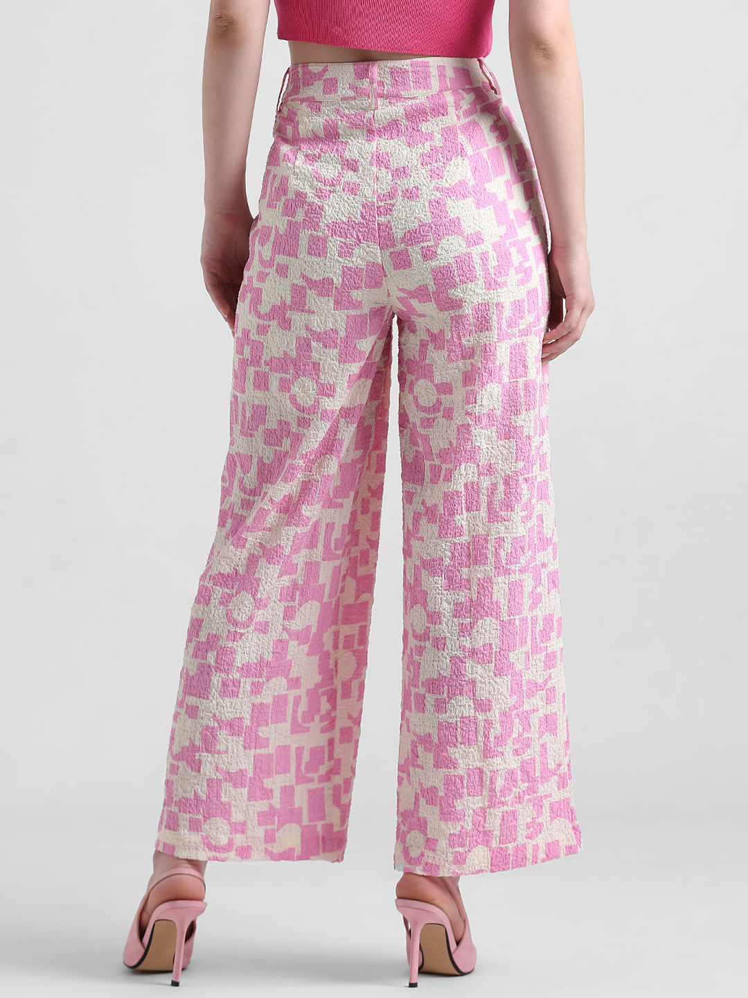 Only Carolina High Waisted Wide Leg Trousers in Pink | iCLOTHING - iCLOTHING