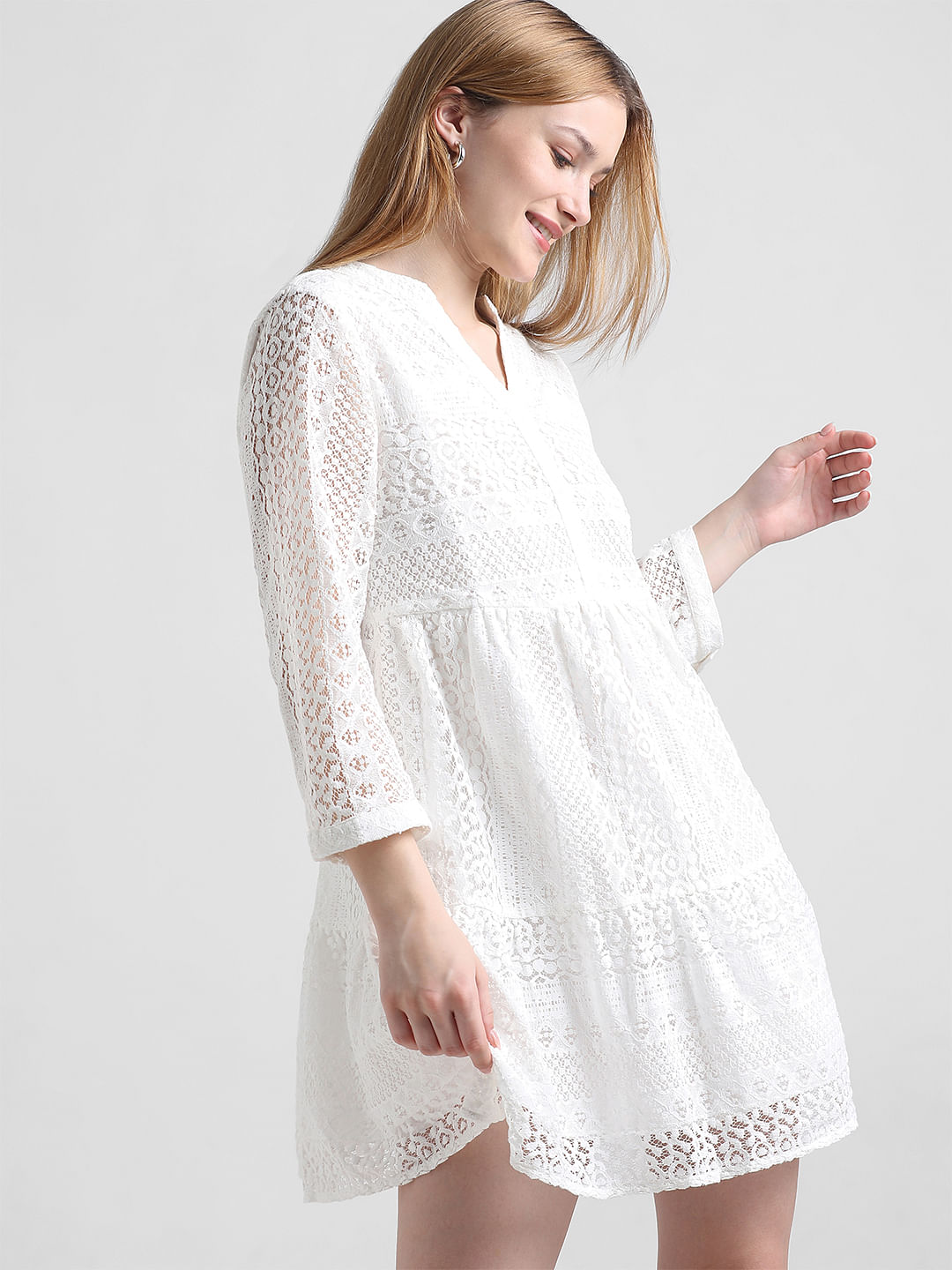 White Lace Cowl Neck Lace Up Back Midi Dress | PrettyLittleThing KSA